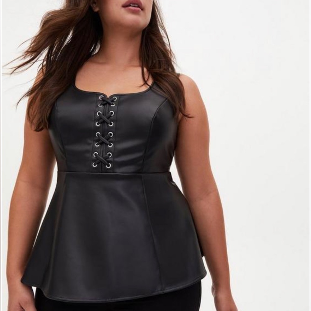 Torrid Black Faux Leather Lace Up Peplum Top